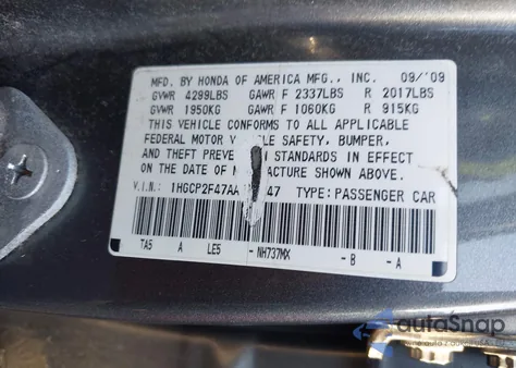 2010 Honda Accord 2.4 Lx-P from USA, damaged, VIN 1HGCP2F47AA012447